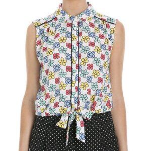 Karen Walker Geometric Tie Front Flower Top Hi There Size 10 Floral Hippie Print